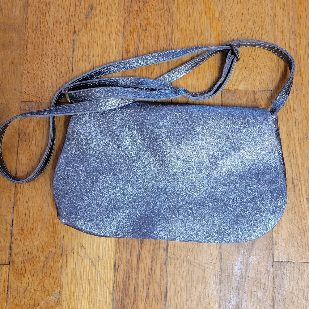 Vera Pelle Genuine Leather Metallic Crossbody purse
